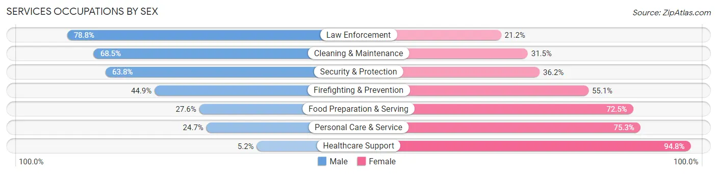 Services Occupations by Sex in Le Sueur County