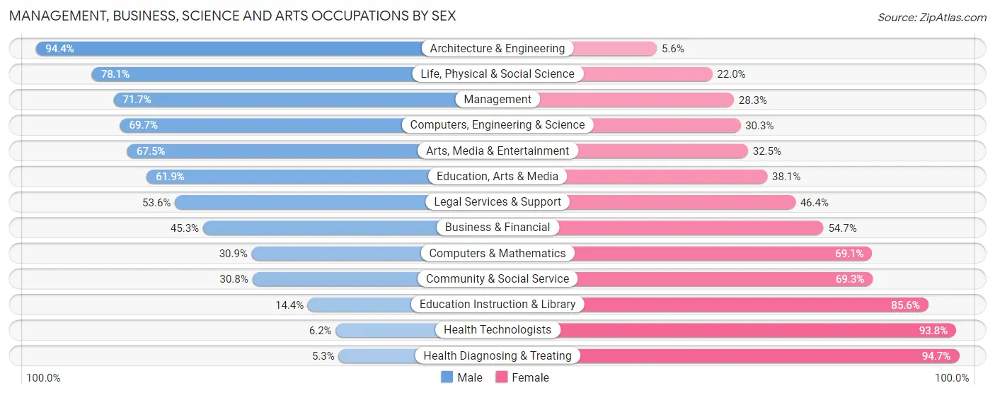 Management, Business, Science and Arts Occupations by Sex in Nobles County