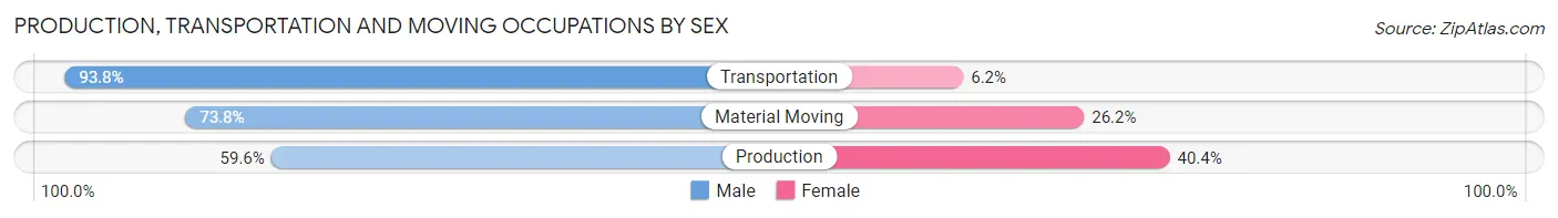 Production, Transportation and Moving Occupations by Sex in Pipestone County