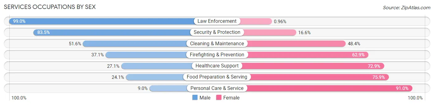 Services Occupations by Sex in Redwood County