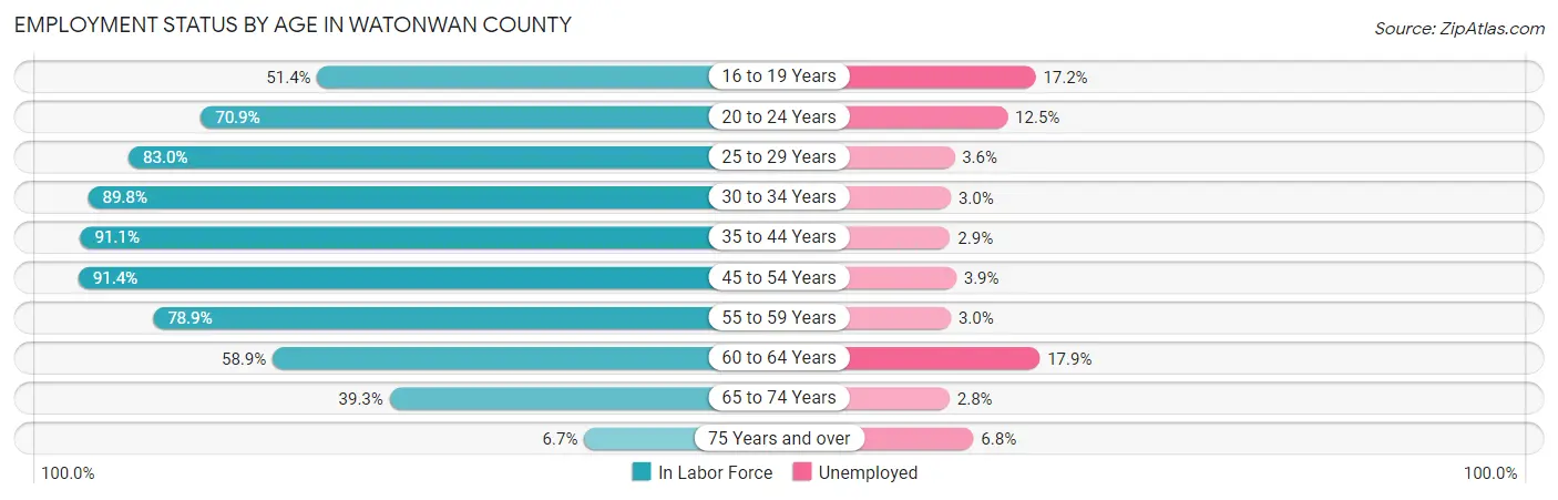 Employment Status by Age in Watonwan County