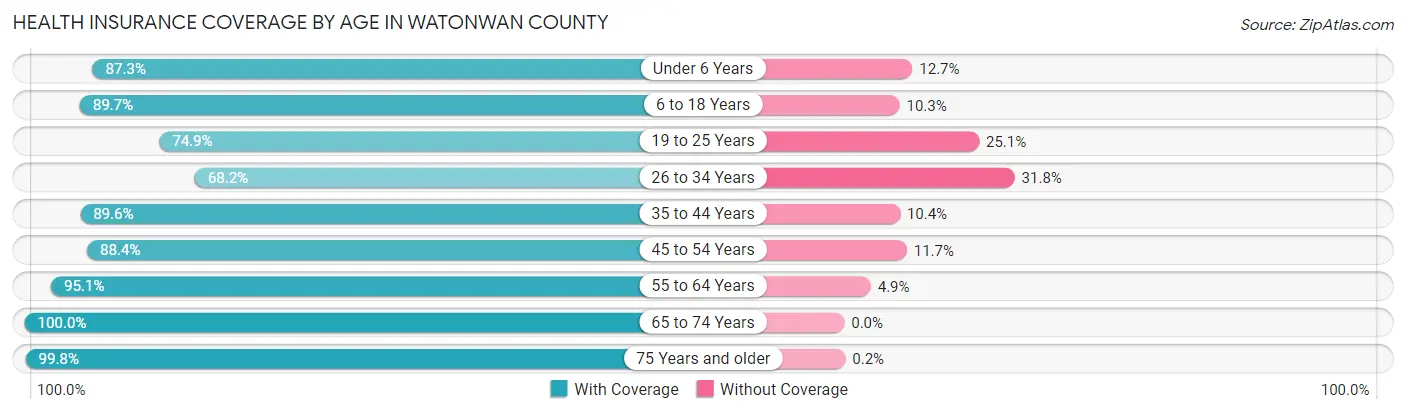 Health Insurance Coverage by Age in Watonwan County