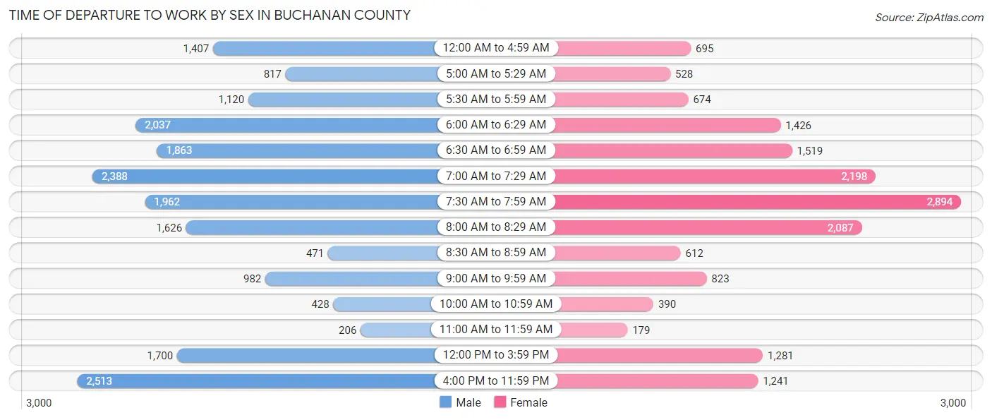 Time of Departure to Work by Sex in Buchanan County