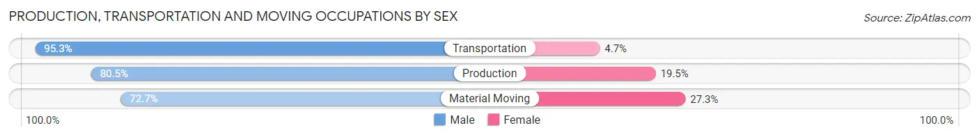 Production, Transportation and Moving Occupations by Sex in Caldwell County