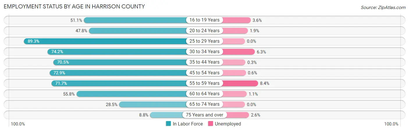 Employment Status by Age in Harrison County