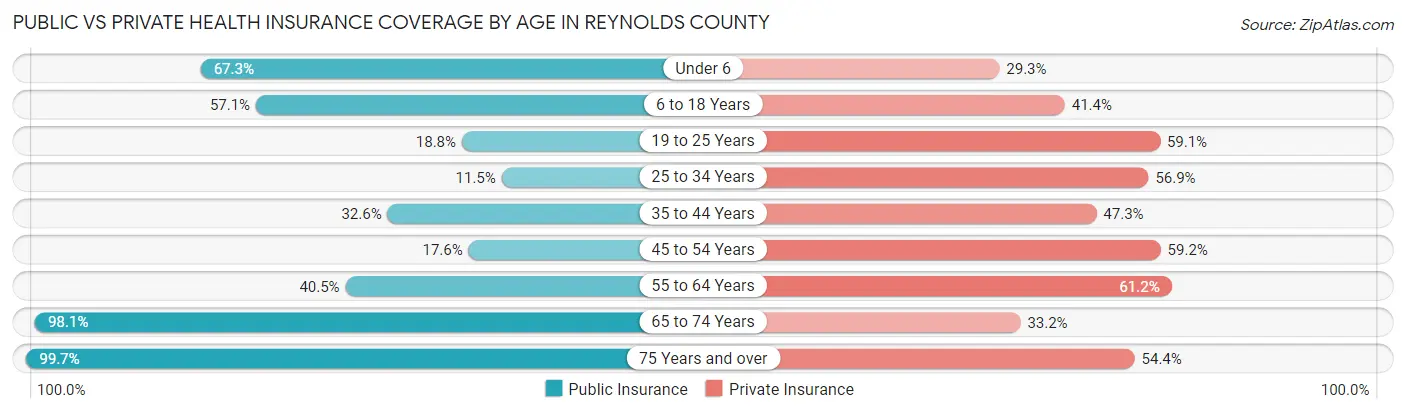 Public vs Private Health Insurance Coverage by Age in Reynolds County