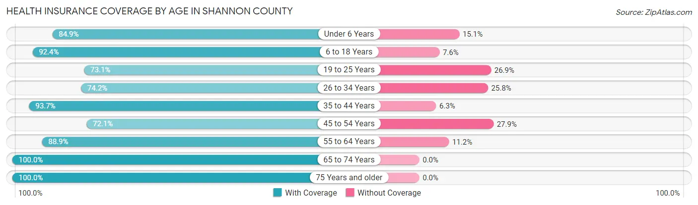Health Insurance Coverage by Age in Shannon County