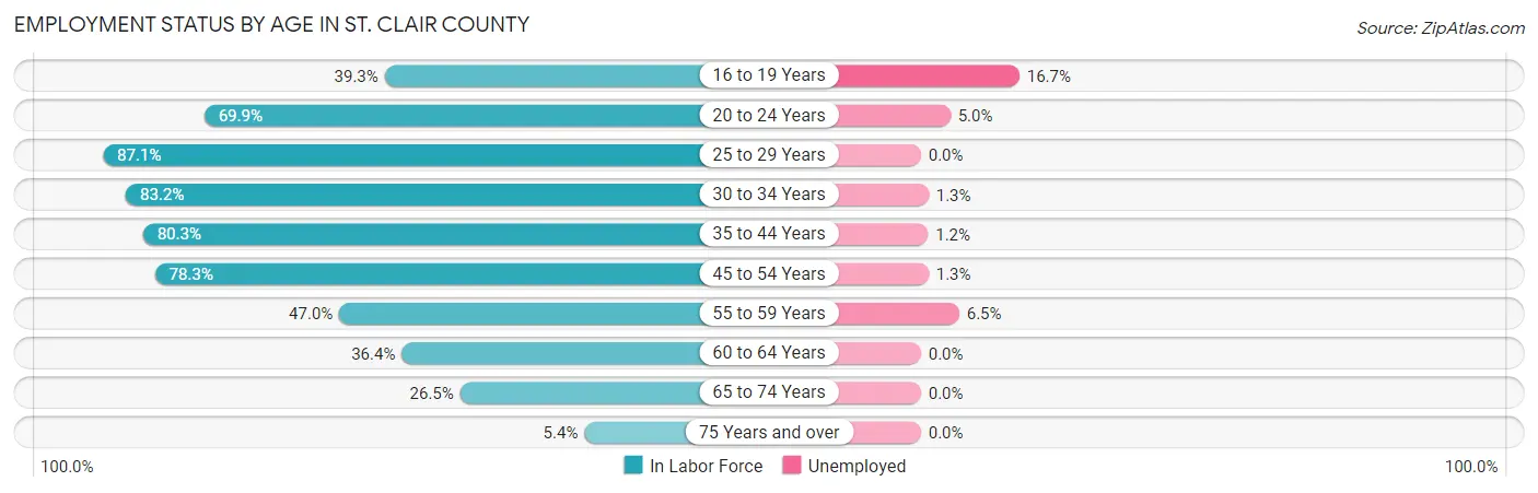 Employment Status by Age in St. Clair County
