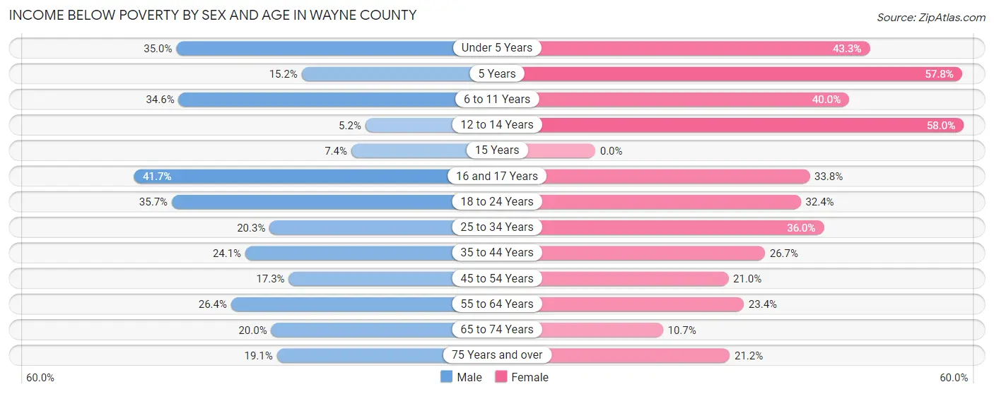 Income Below Poverty by Sex and Age in Wayne County