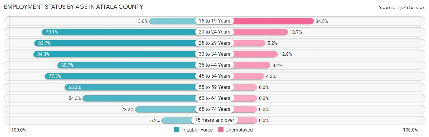 Employment Status by Age in Attala County