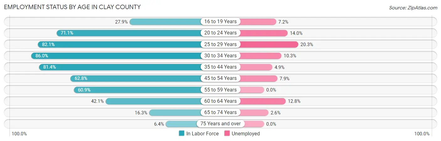 Employment Status by Age in Clay County