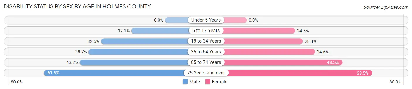 Disability Status by Sex by Age in Holmes County
