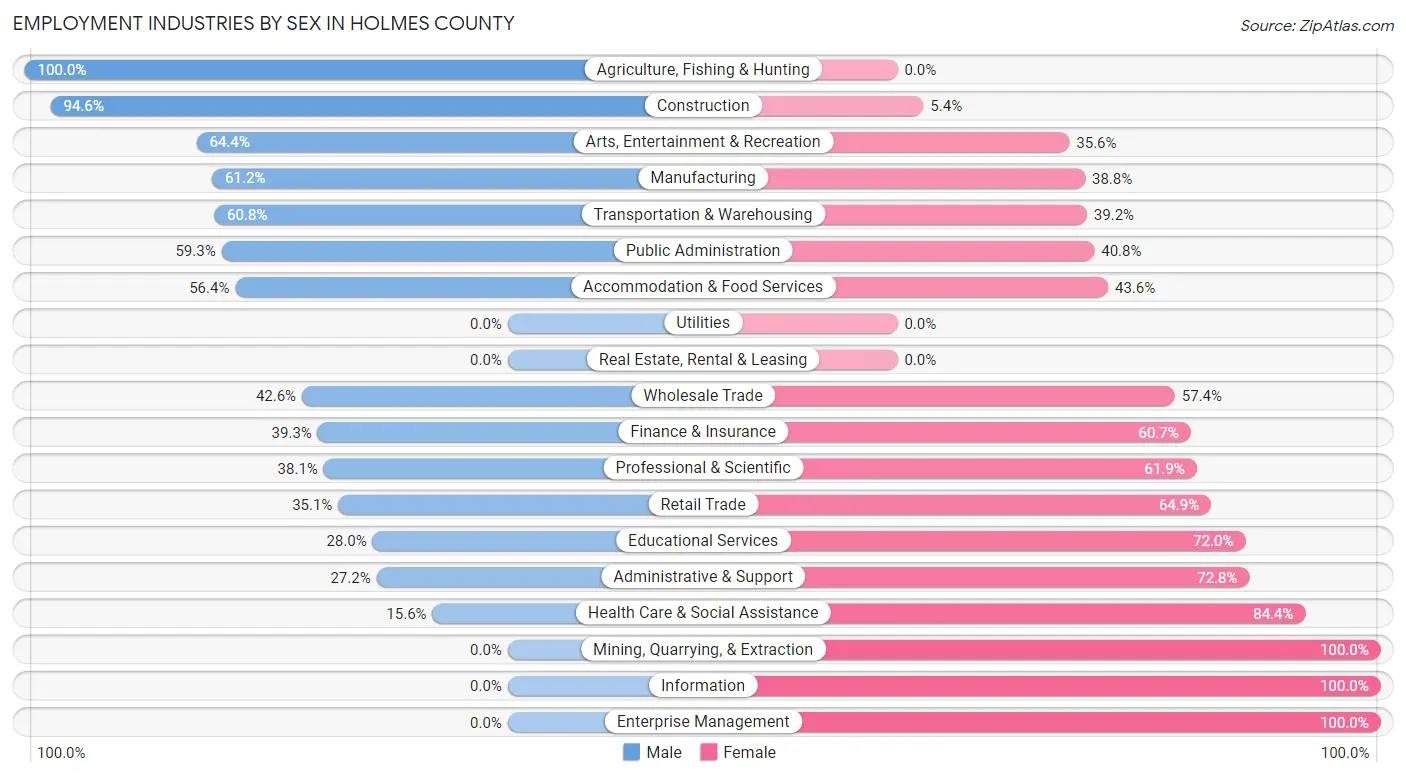 Employment Industries by Sex in Holmes County