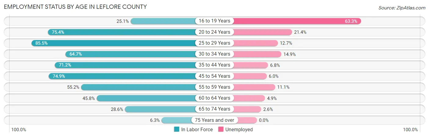 Employment Status by Age in Leflore County