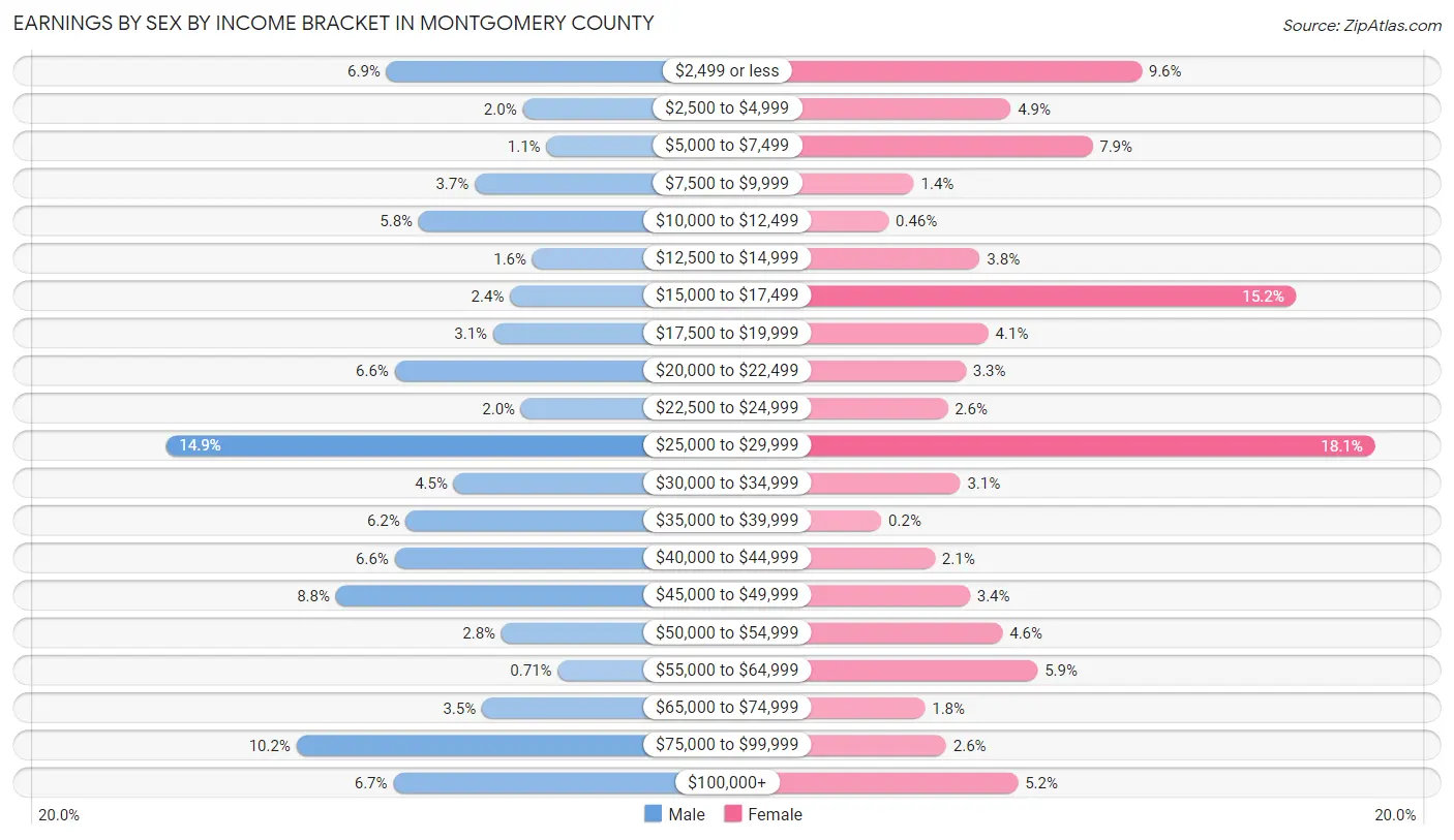 Earnings by Sex by Income Bracket in Montgomery County