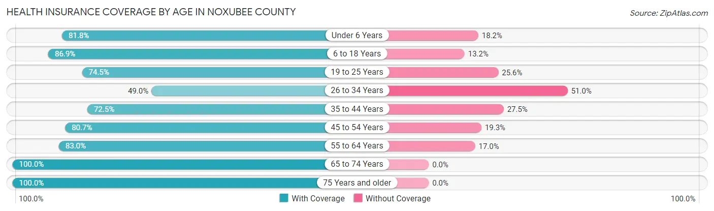 Health Insurance Coverage by Age in Noxubee County