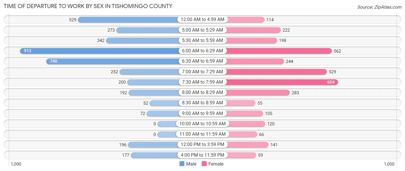 Time of Departure to Work by Sex in Tishomingo County