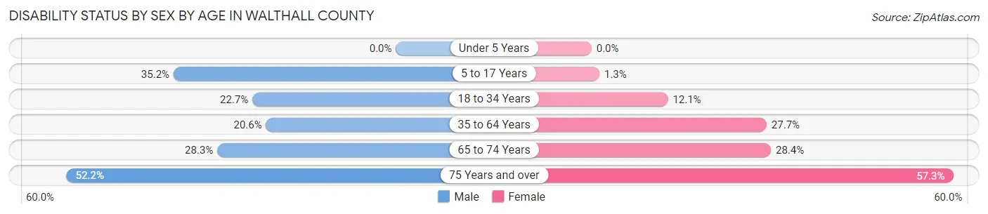 Disability Status by Sex by Age in Walthall County