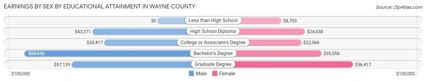 Earnings by Sex by Educational Attainment in Wayne County