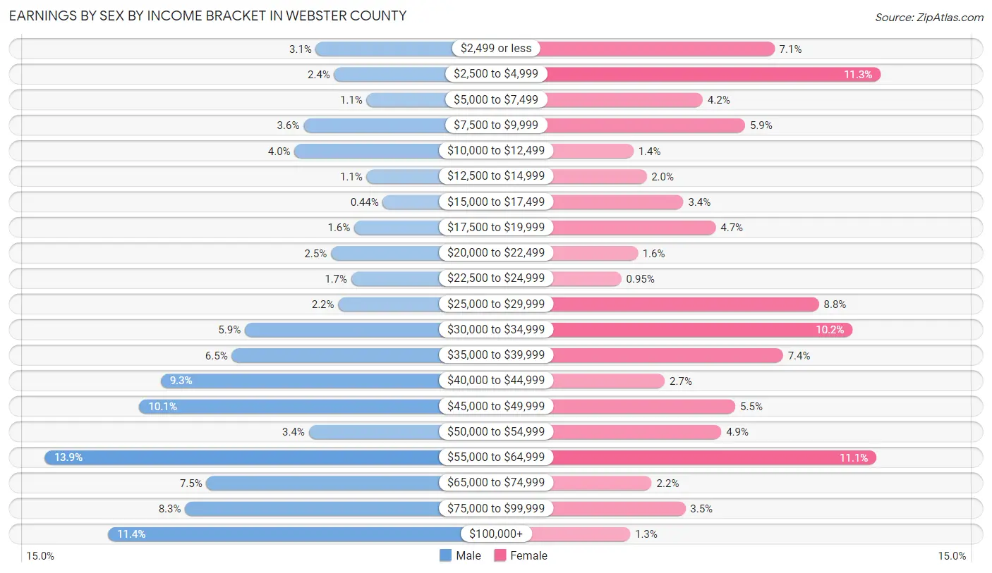 Earnings by Sex by Income Bracket in Webster County
