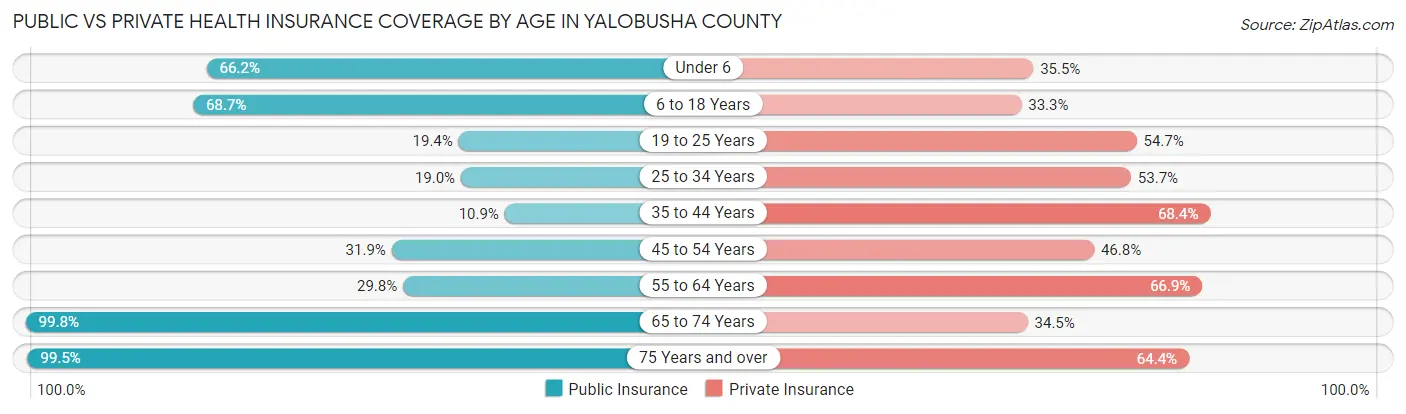 Public vs Private Health Insurance Coverage by Age in Yalobusha County
