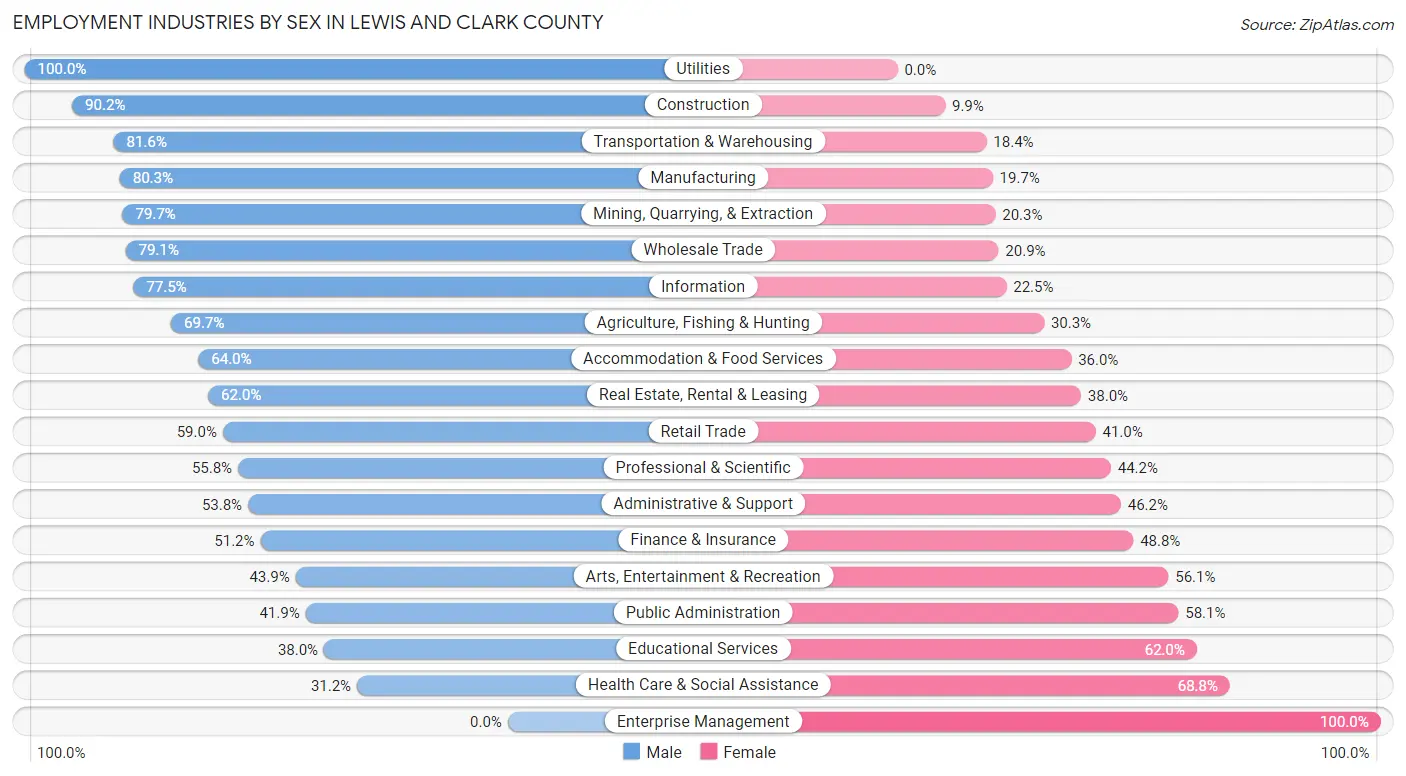 Employment Industries by Sex in Lewis and Clark County