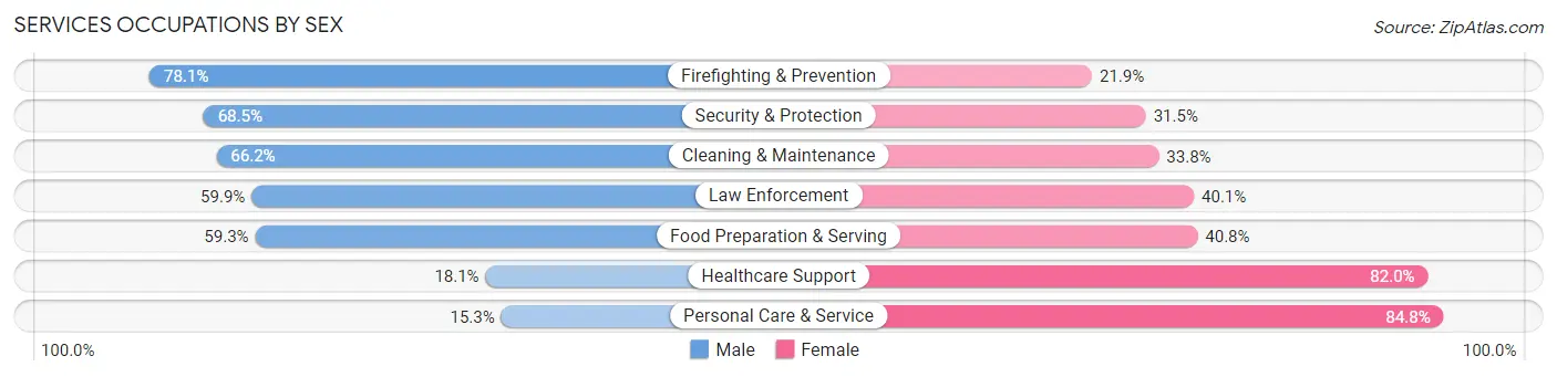 Services Occupations by Sex in Lewis and Clark County