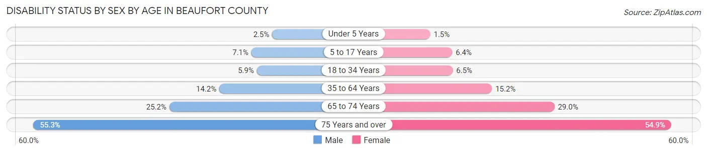 Disability Status by Sex by Age in Beaufort County