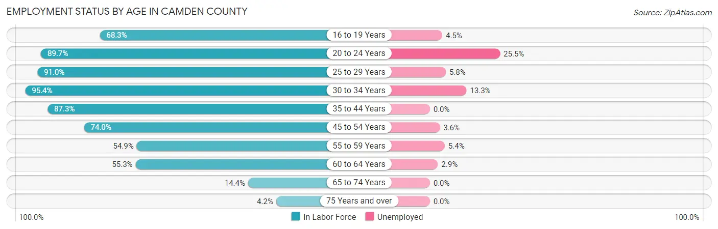 Employment Status by Age in Camden County