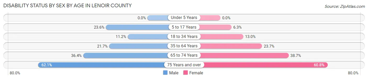 Disability Status by Sex by Age in Lenoir County