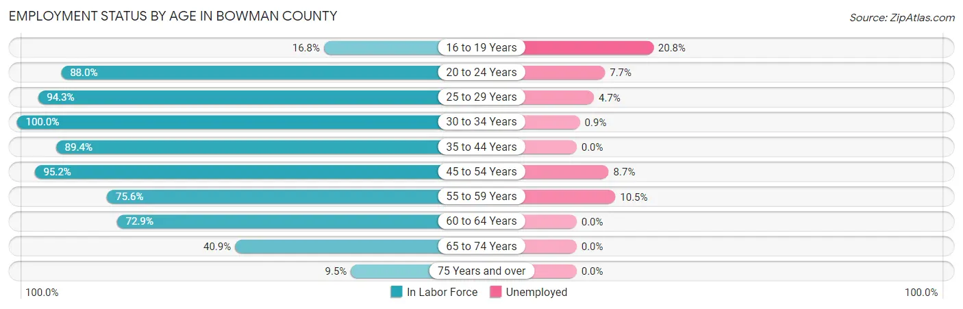Employment Status by Age in Bowman County