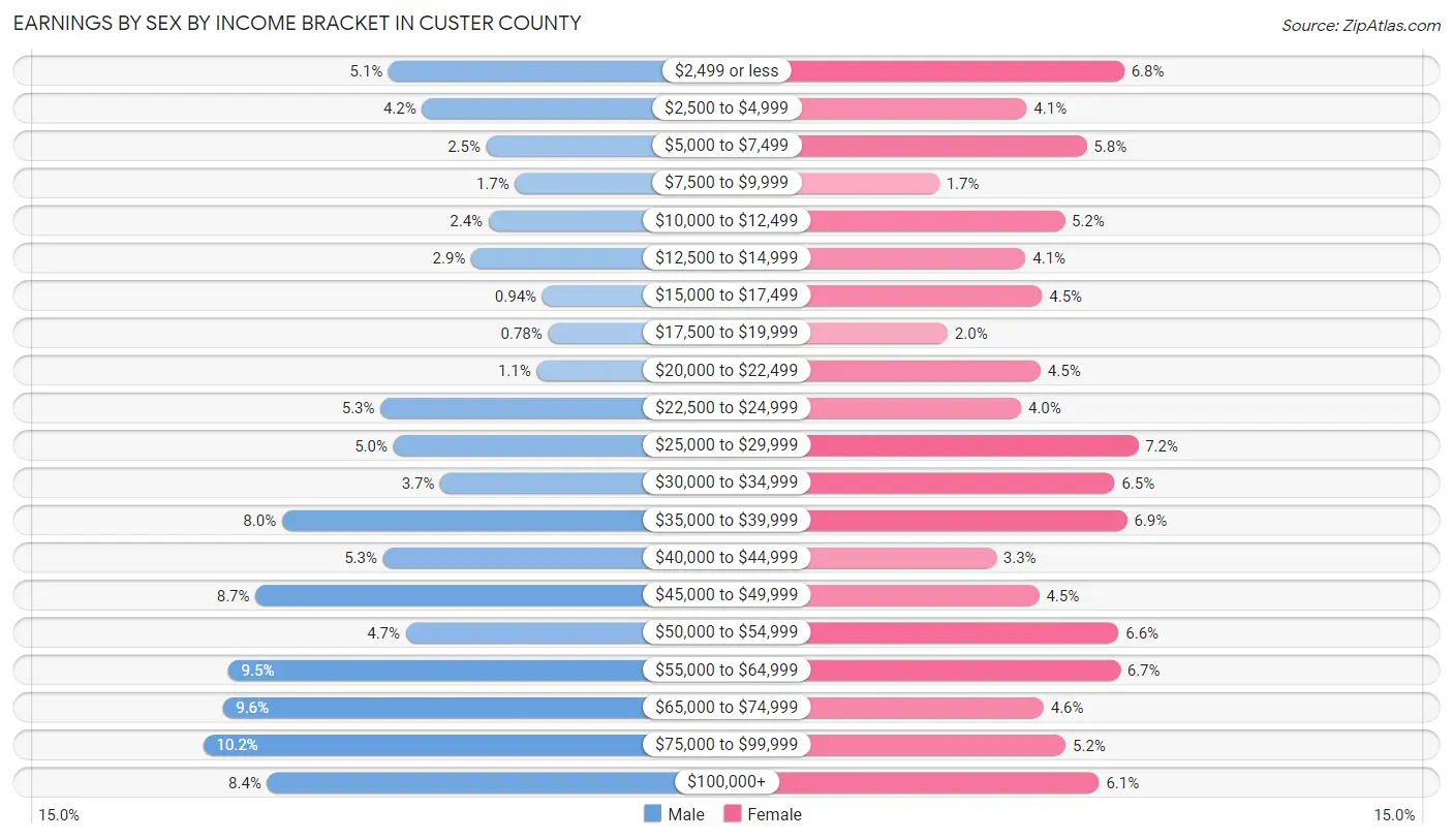 Earnings by Sex by Income Bracket in Custer County