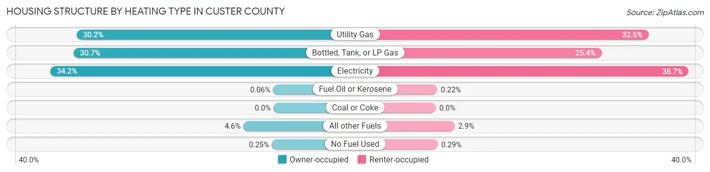 Housing Structure by Heating Type in Custer County