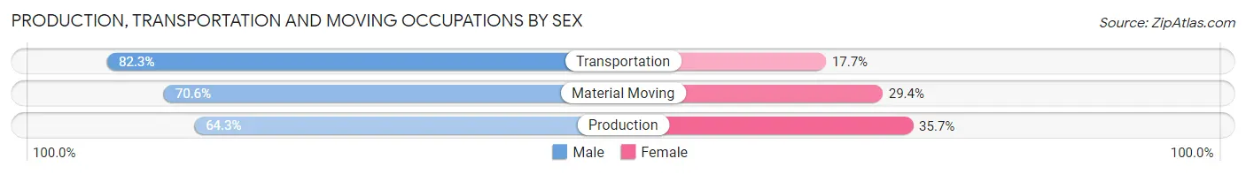 Production, Transportation and Moving Occupations by Sex in Custer County