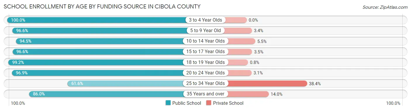 School Enrollment by Age by Funding Source in Cibola County