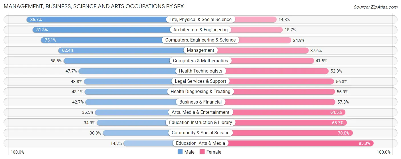 Management, Business, Science and Arts Occupations by Sex in Rio Arriba County