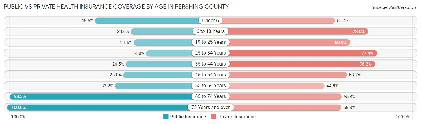 Public vs Private Health Insurance Coverage by Age in Pershing County
