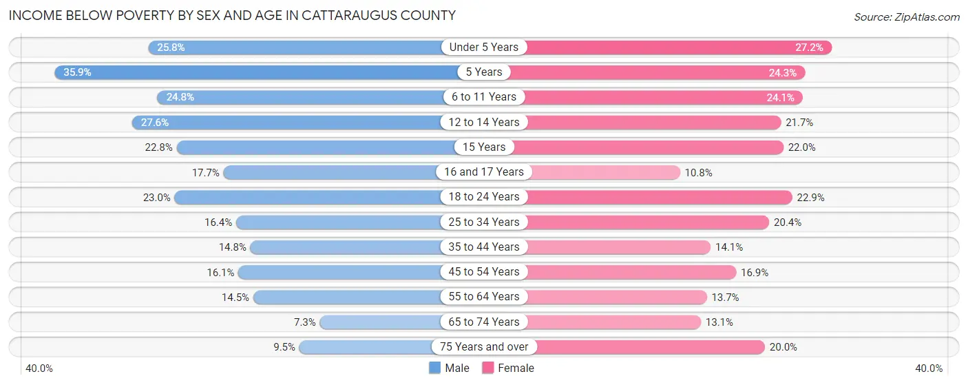 Income Below Poverty by Sex and Age in Cattaraugus County