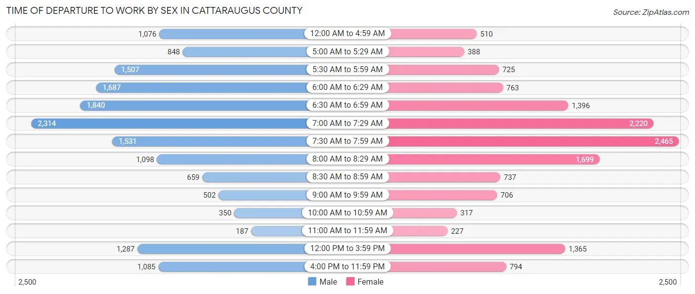 Time of Departure to Work by Sex in Cattaraugus County