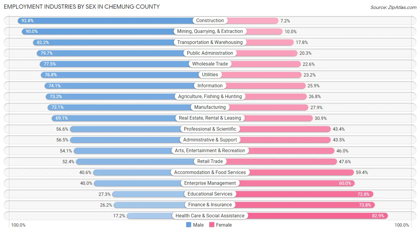 Employment Industries by Sex in Chemung County