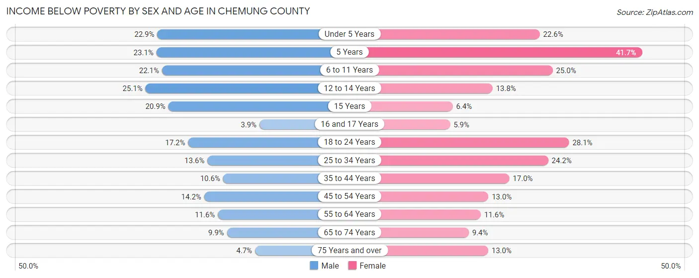 Income Below Poverty by Sex and Age in Chemung County