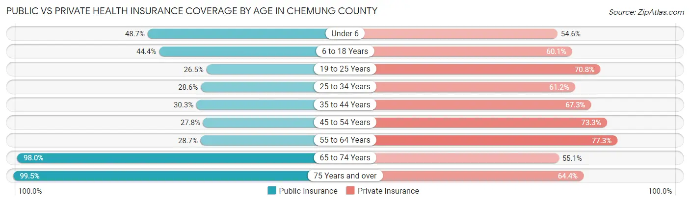 Public vs Private Health Insurance Coverage by Age in Chemung County