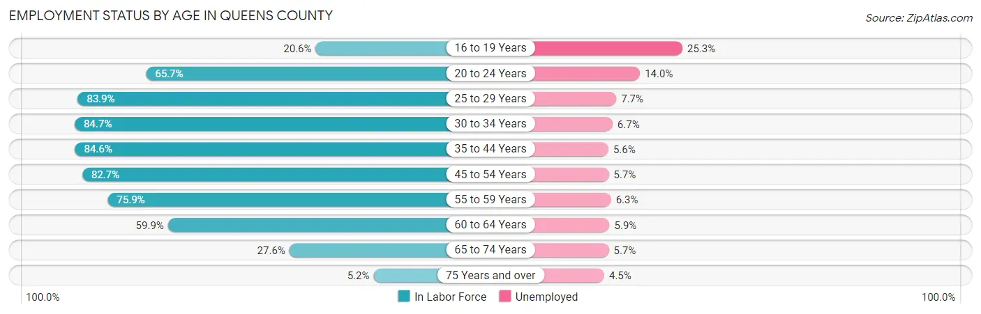 Employment Status by Age in Queens County