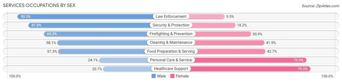 Services Occupations by Sex in Rockland County