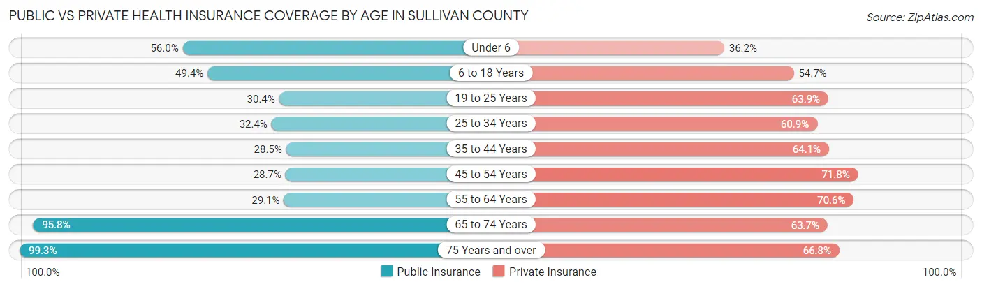 Public vs Private Health Insurance Coverage by Age in Sullivan County