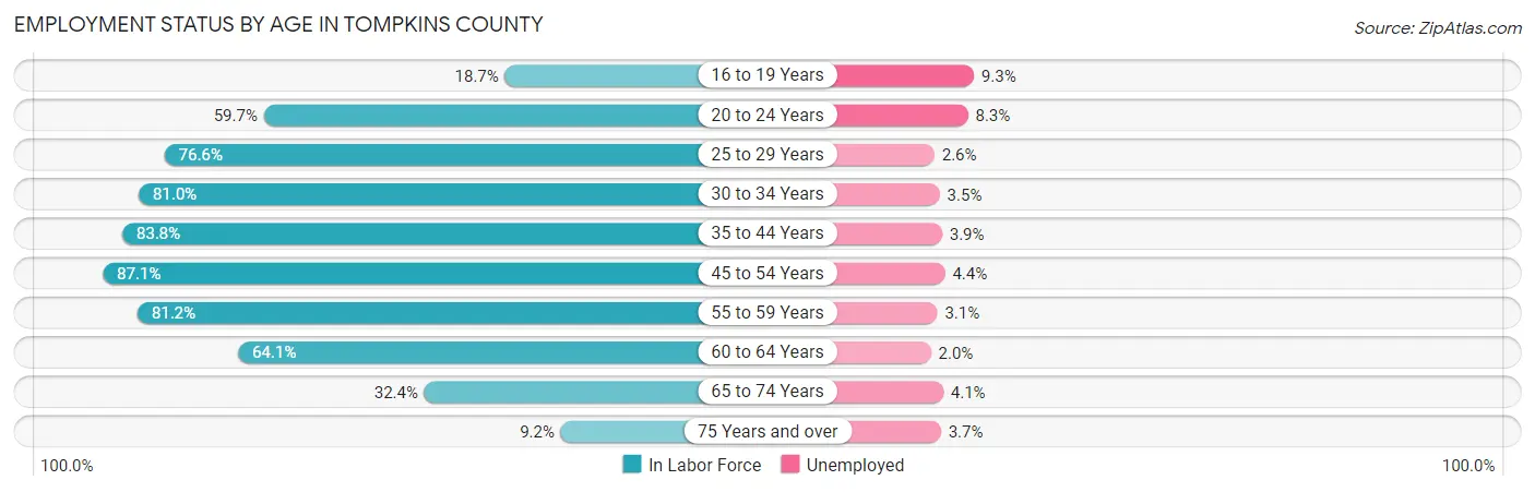 Employment Status by Age in Tompkins County