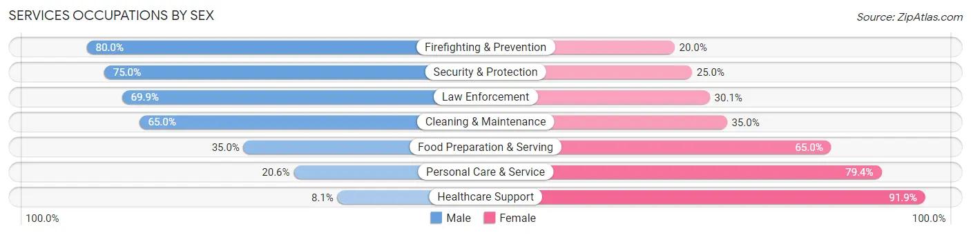 Services Occupations by Sex in Champaign County