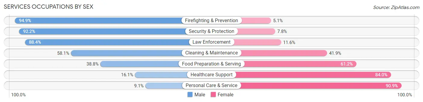 Services Occupations by Sex in Defiance County