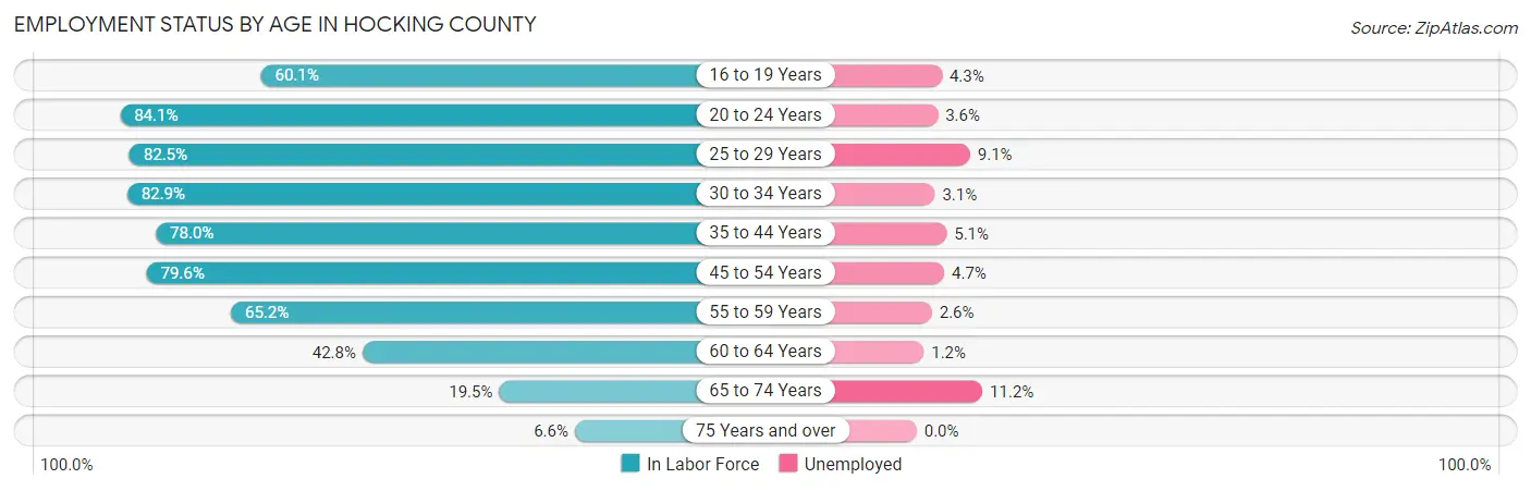 Employment Status by Age in Hocking County