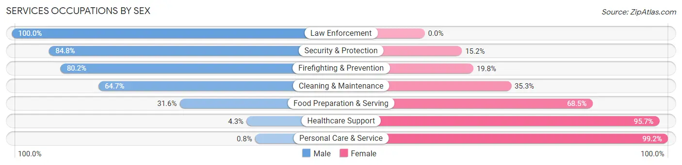 Services Occupations by Sex in Monroe County